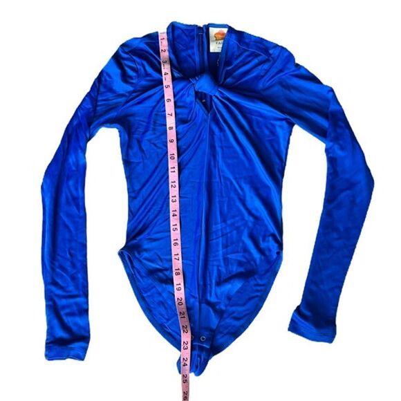 Farm Rio 🌴🦜🌺 Vivid Bright Blue Long Sleeve, High-Neck Bodysuit, Size XXS. NWT - Picture 12 of 16